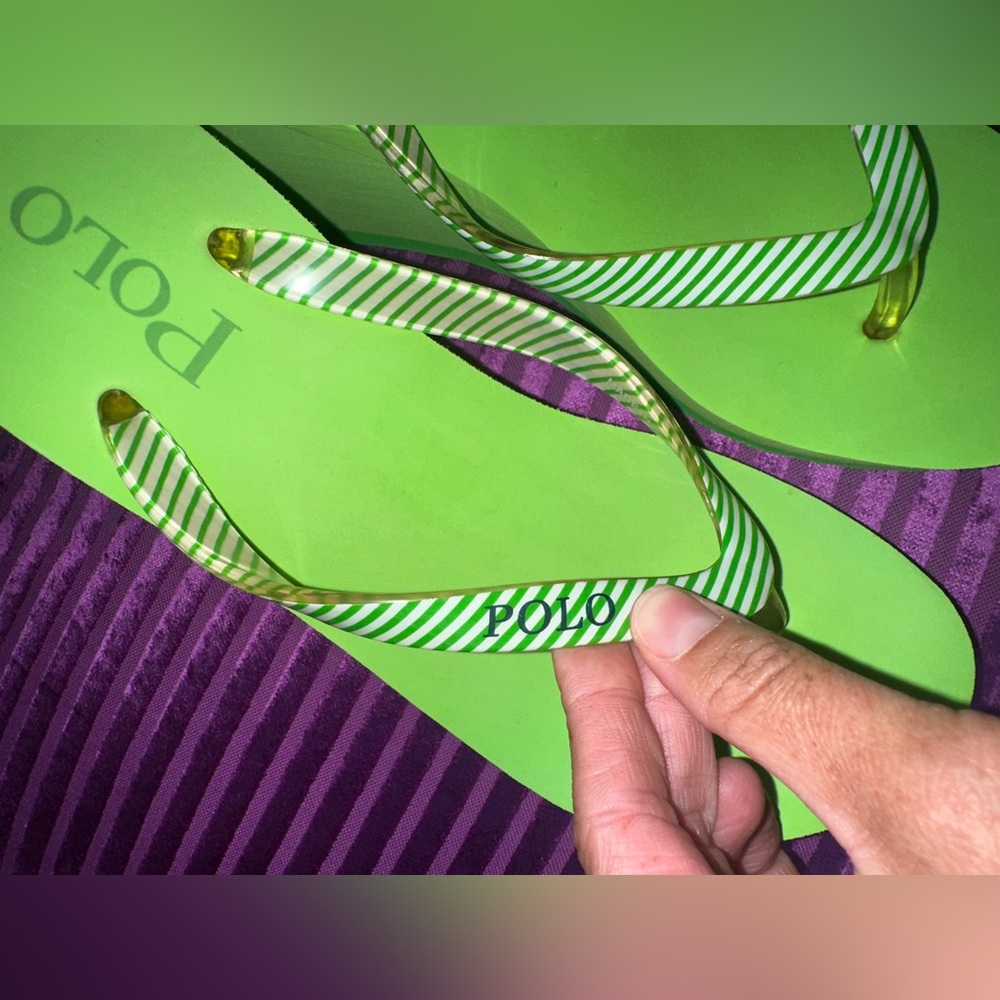 Y2K Lime Green Polo Wedge Sandals - Picture 9 of 11